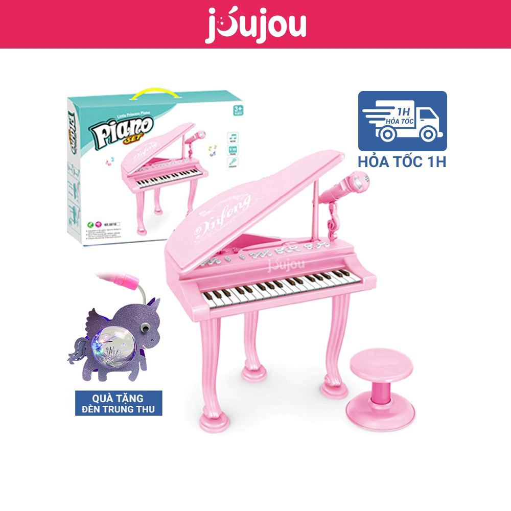 Đàn Piano Cho Bé Màu Hồng Cao Cấp Jujou Cỡ To Đại Có Ghế Ngồi Kèm Micro Chuẩn Âm Thanh