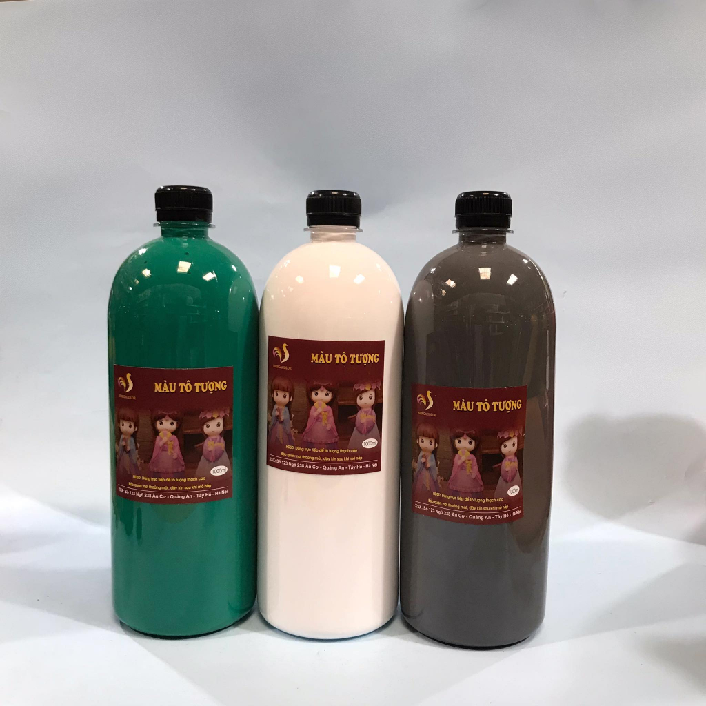Bộ 20 Màu Nước Tô Tượng Thạch Cao Pha Sẵn Màu Thường HUNGACOLOR Chai 1000ml Kèm Vòi Nhấn
