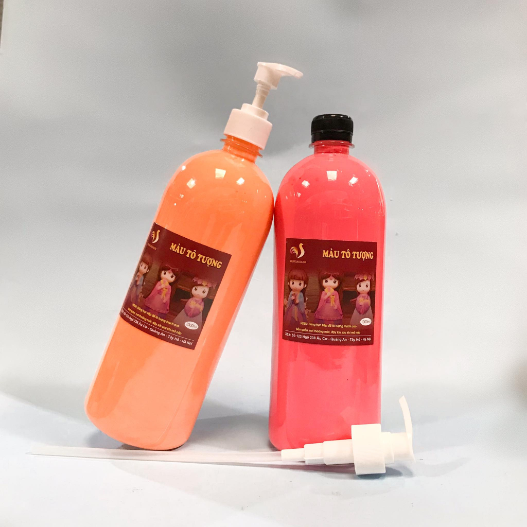 Bộ 20 Màu Nước Tô Tượng Thạch Cao Pha Sẵn Màu Thường HUNGACOLOR Chai 1000ml Kèm Vòi Nhấn