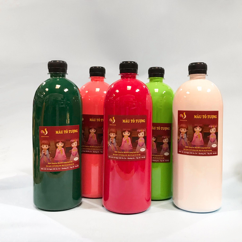 Bộ 20 Màu Nước Tô Tượng Thạch Cao Pha Sẵn Màu Thường HUNGACOLOR Chai 1000ml Kèm Vòi Nhấn