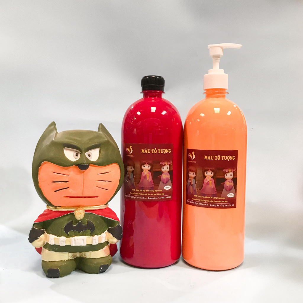 Bộ 20 Màu Nước Tô Tượng Thạch Cao Pha Sẵn Màu Thường HUNGACOLOR Chai 1000ml Kèm Vòi Nhấn