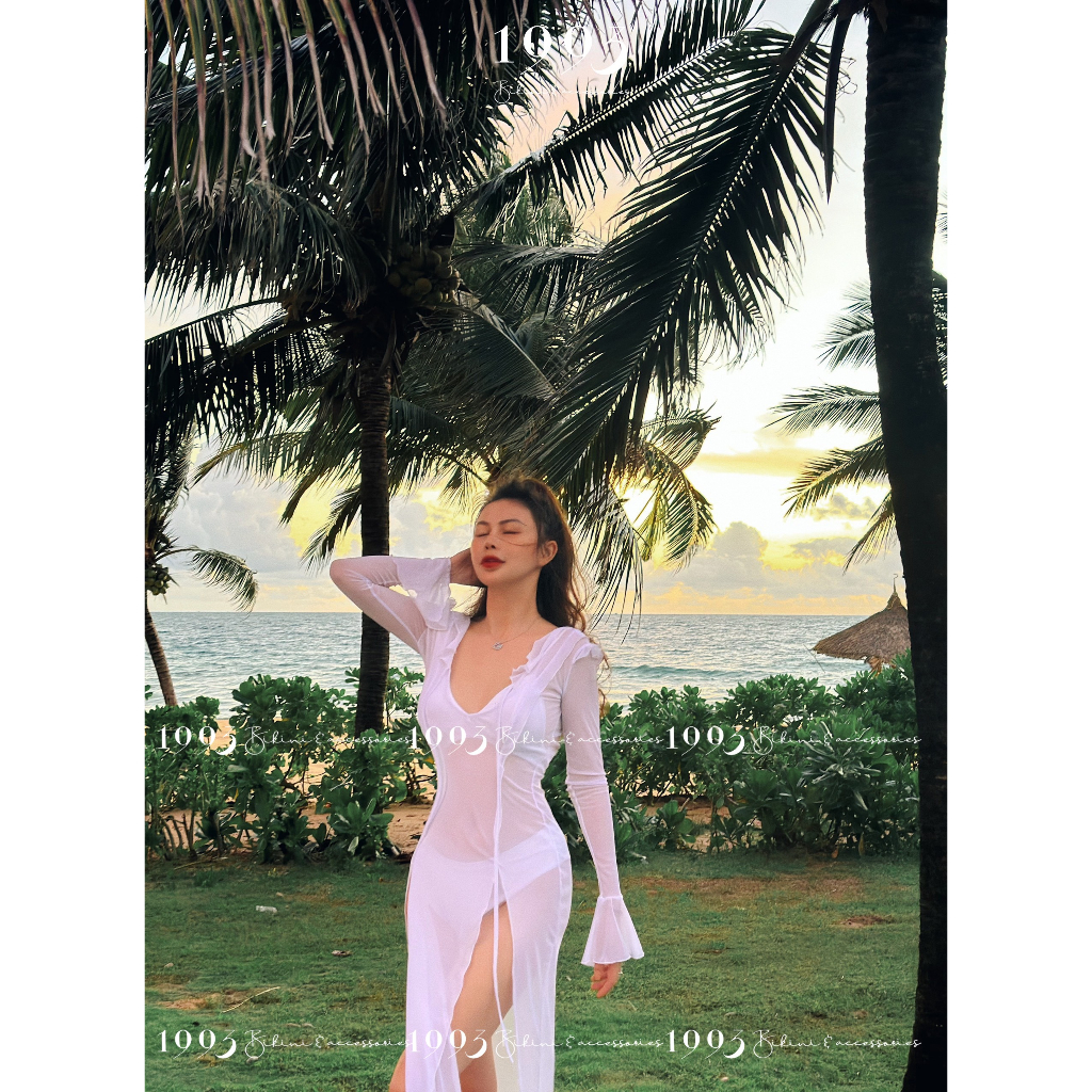 Set bikini+ váy lưới trắng