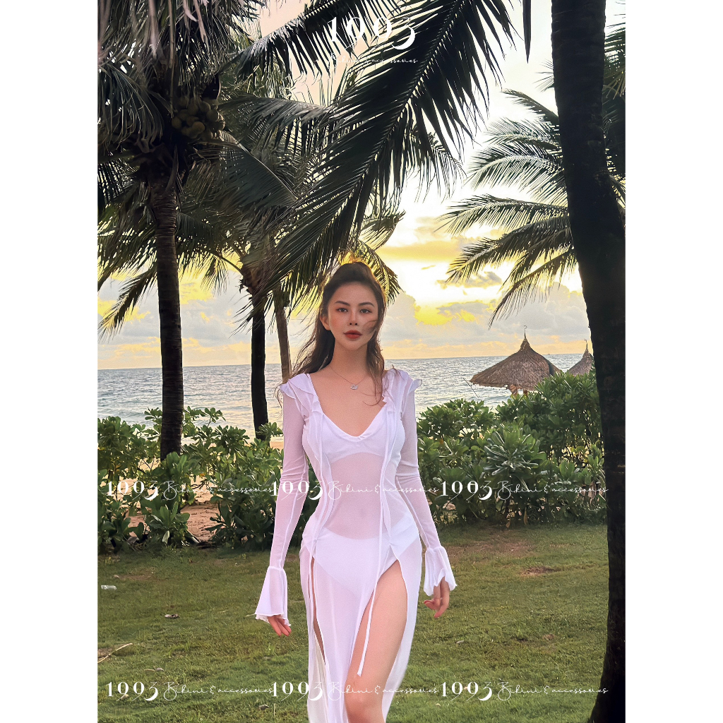 Set bikini+ váy lưới trắng