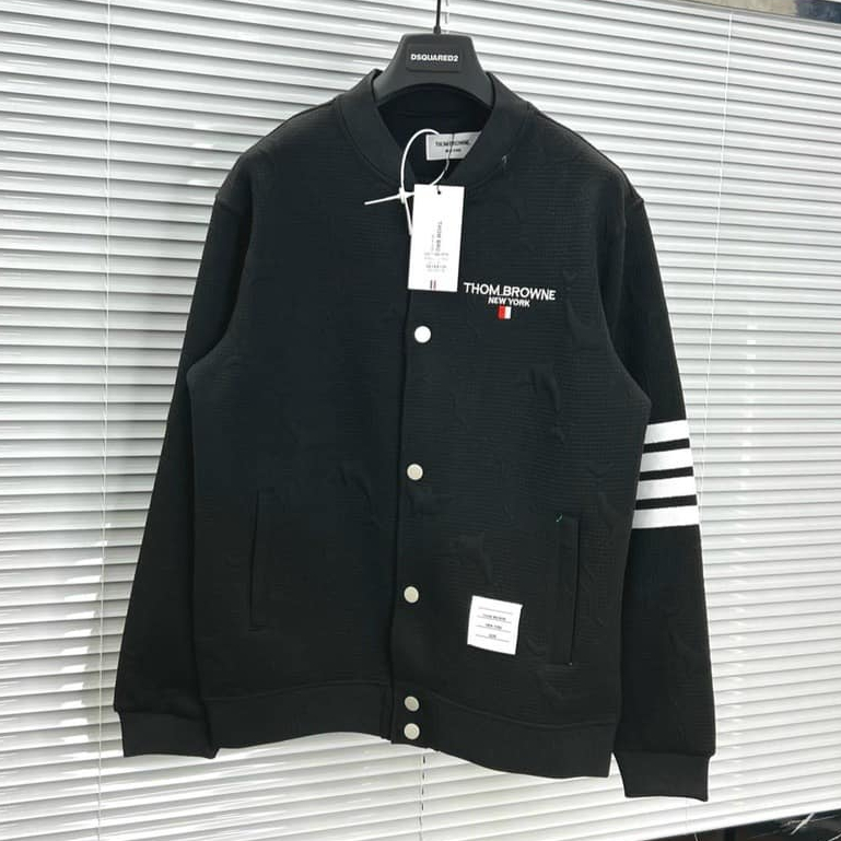 Áo Khoác Bomber Thome vân nổi Viền Sọc Nam Nữ - Fom Dáng Unisex Cực Hot Đông 2023
