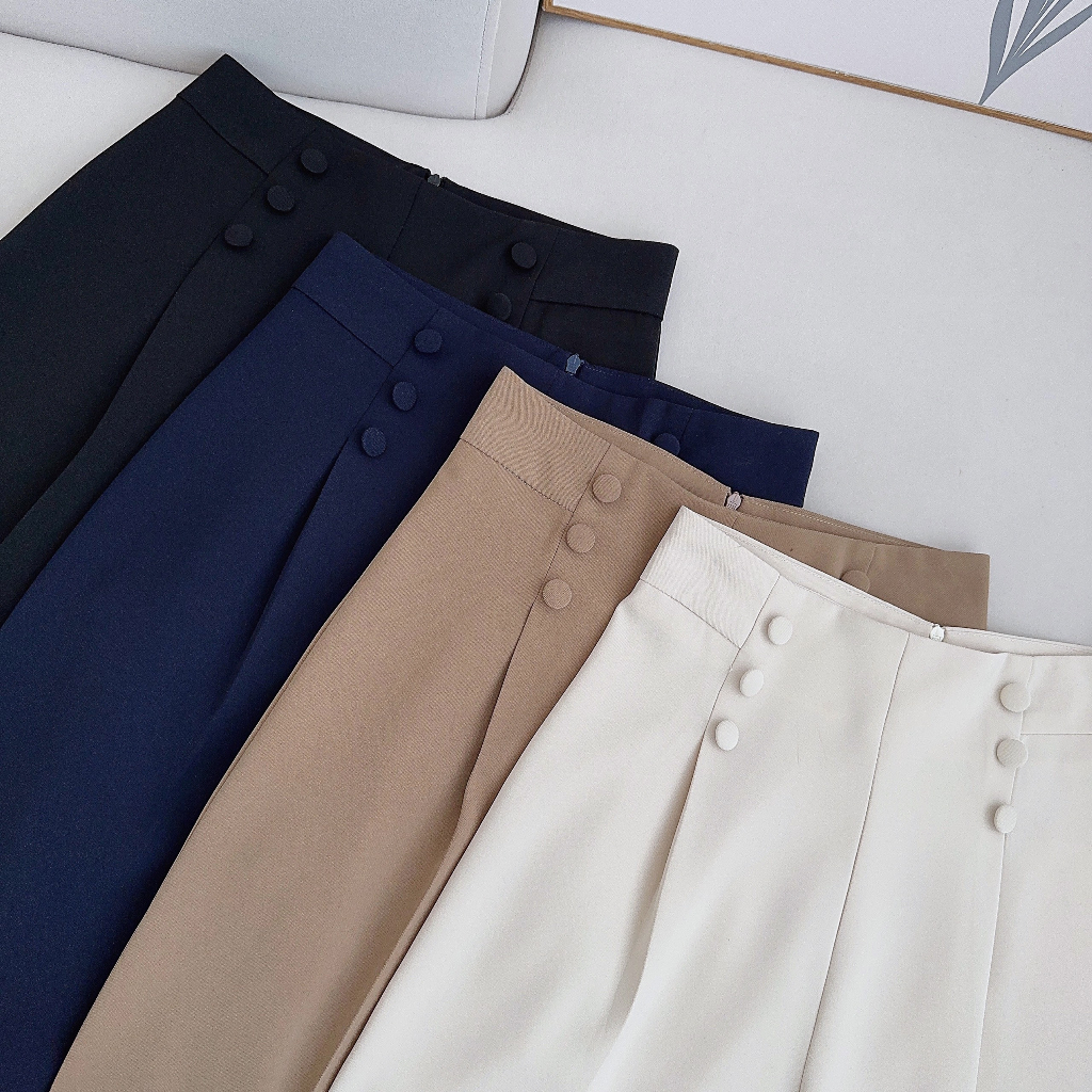 Quần Ống Suông 6 Cúc Bọc MINZ STORE Mã 4040, Thiết Kế Khóa Sau Phong Cách Công Sở