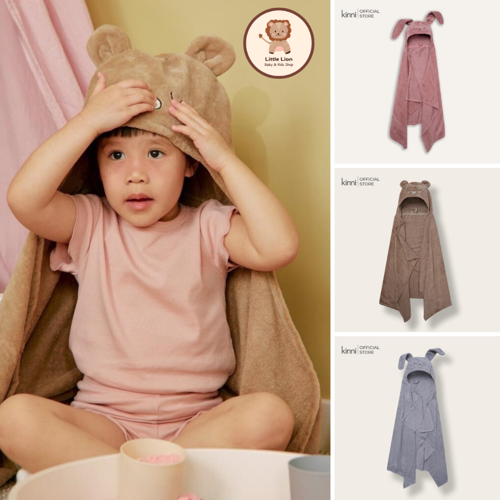 Khăn Choàng Tắm KINNI Thiết Kế Có Mũ Trùm Đầu Giữ Ấm, Chất Liệu Cotton, Mềm Mại Cho Bé