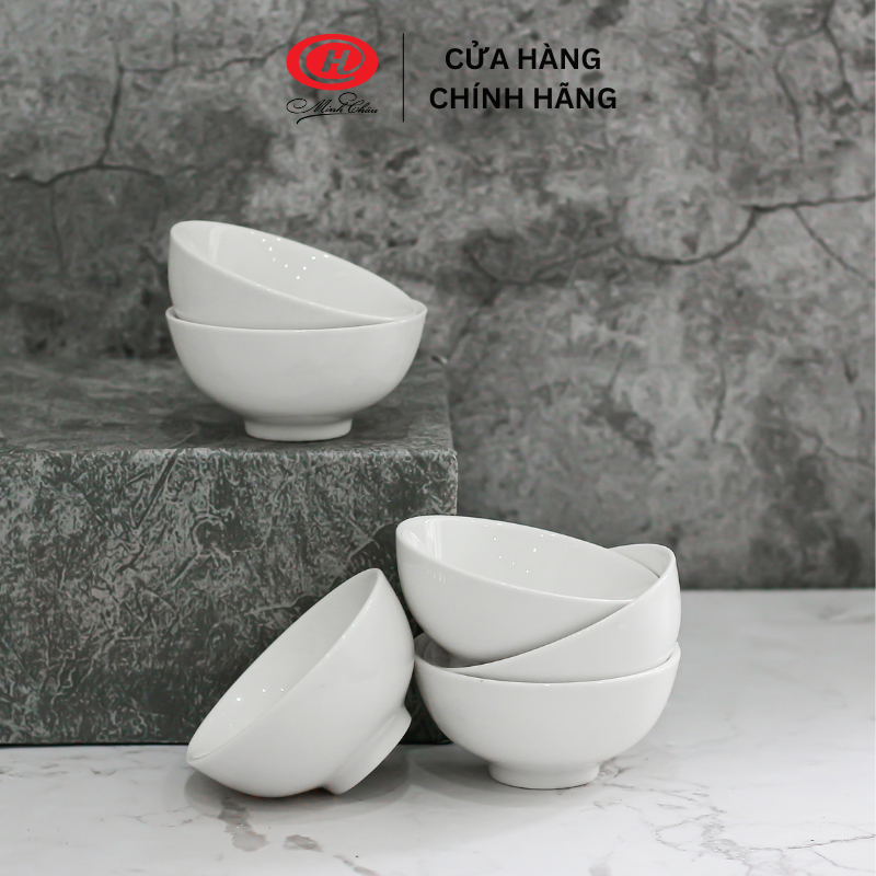 Bộ 6 bát chấm sứ Minh Châu trắng trơn - C03B6