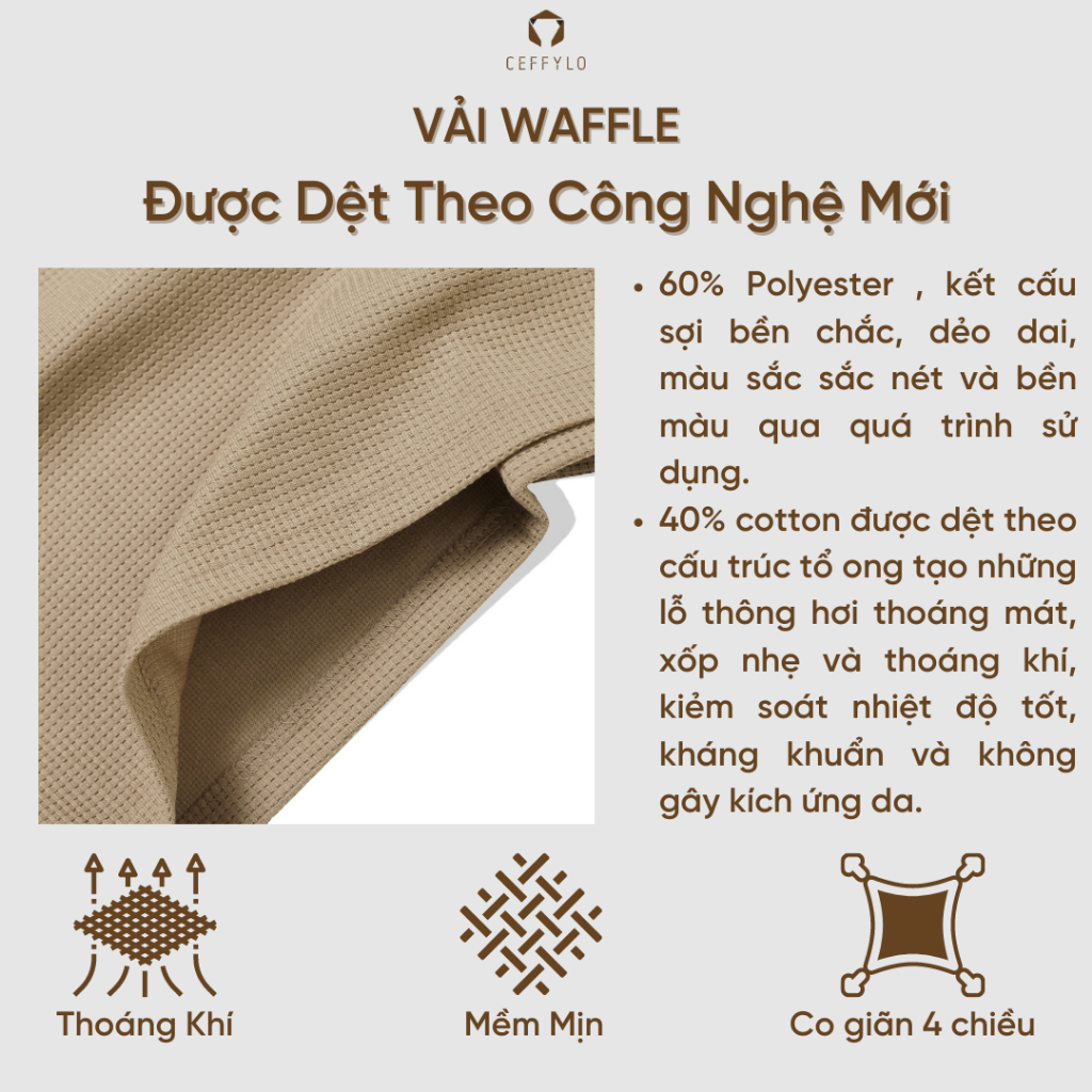 Áo Polo Nam Cộc Tay Có Gân Màu Be Ceffylo Chất Liệu Cotton Kiểu Dáng Trẻ Trung Form Slimfit Thời Trang Nam