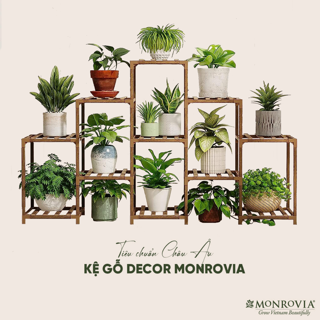 Kệ gỗ decor MONROVIA để cây trang trí trong nhà, ban công, từ 6 đến 15 tầng, mua 1 được 4, tiêu chuẩn Châu Âu