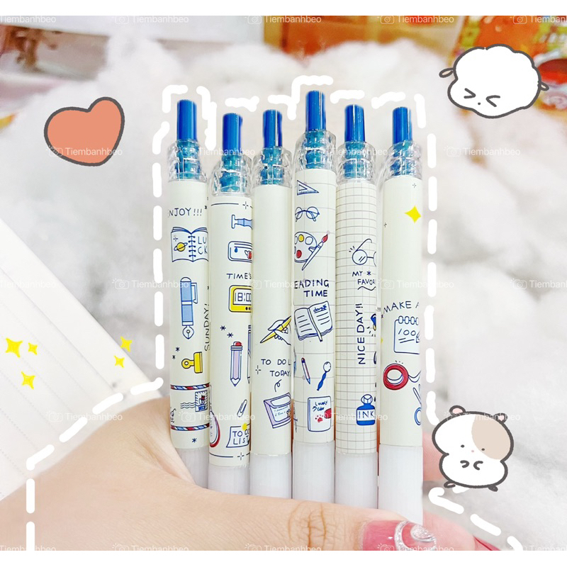 Bộ 6 Bút Bi Mực Đen Ngòi 0.5mm siêu dễ thương