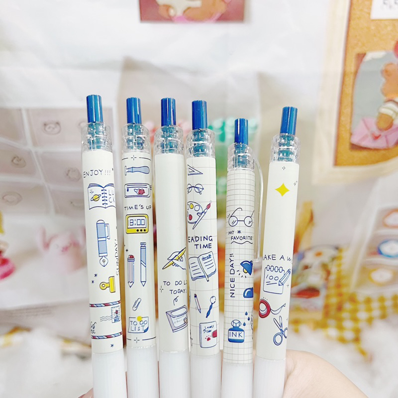 Bộ 6 Bút Bi Mực Đen Ngòi 0.5mm siêu dễ thương