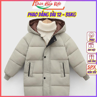Áo phao dang dài cho bé, áo khoác lông vũ có mũ bé trai, bé gái.
