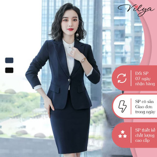 Set vest nữ công sở cao cấp vilya 2 lớp tay dài cổ ve vếch vm22-006