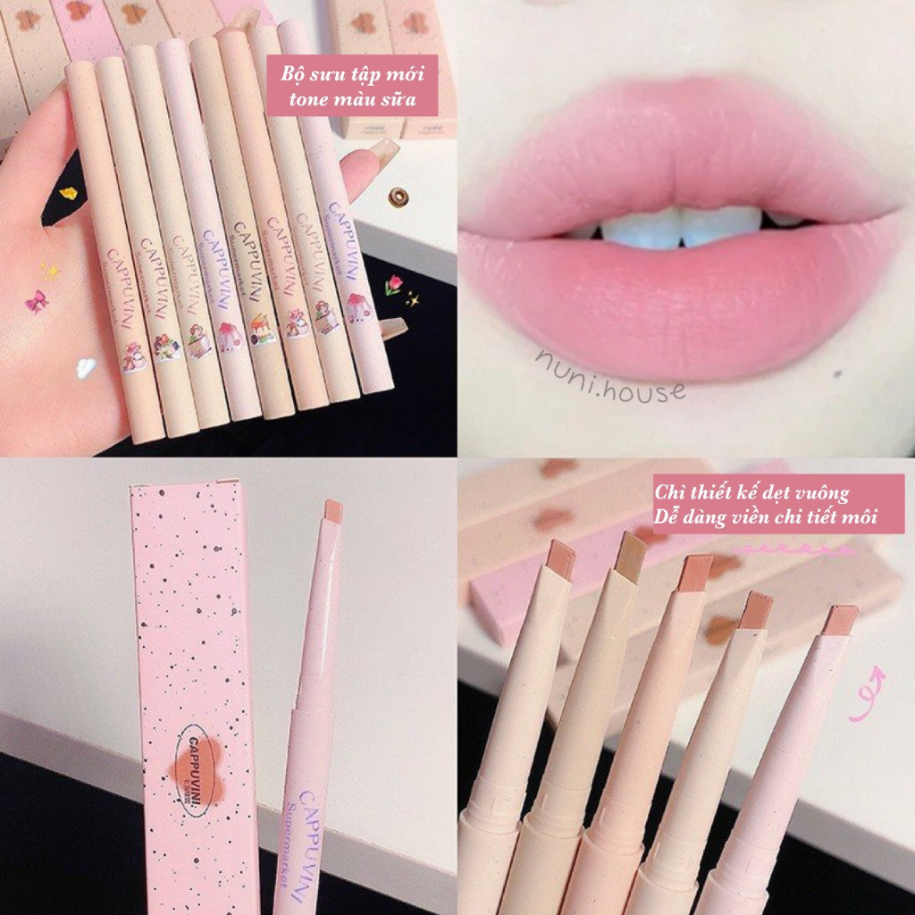 Chì kẻ môi CAPPUVINI mềm mịn nhung lì bền màu dễ kẻ lâu trôi Milk Mist Series Lip Liner
