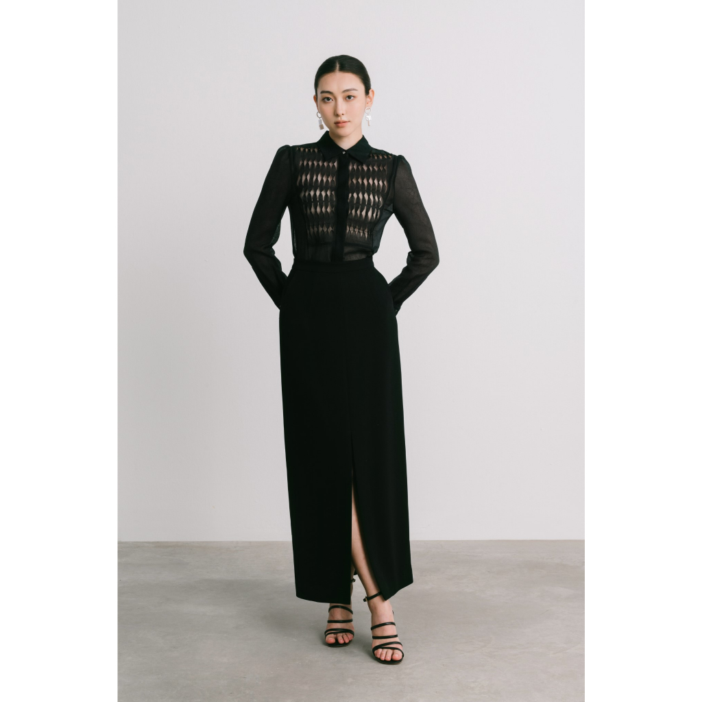 Áo Jacket LửngVà Chân Váy Dài Xẻ Trước Nữ White Ant VIVIEN CROPPED JACKET 191800002.002