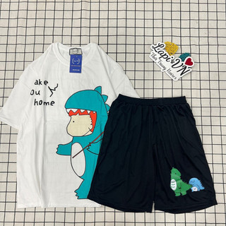Đồ Bộ Hoạt Hình Unisex KHỦNG LONG TRÀ SỮA – Lapi VN, Set Cartoon, Freesize, Thun Cotton, Nam Nữ Đều Mặc Được