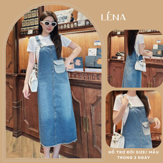 Set yếm bò denim nữ dáng dài túi hộp phối áo thun trắng đơn giản phong cách ulzzang Hàn Quốc - AT75