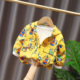 Áo khoác cho bé trai bé gái, áo khoác gió in hình máy xúc cho bé lót nỉ lông dễ thương cho bé từ 10-23kg NGA KIDS