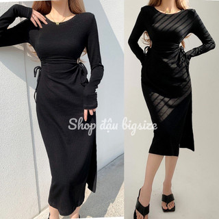 Đầm body dáng dài bigsize, đầm váy nữ cổ tròn rút eo tôn dáng mã g206