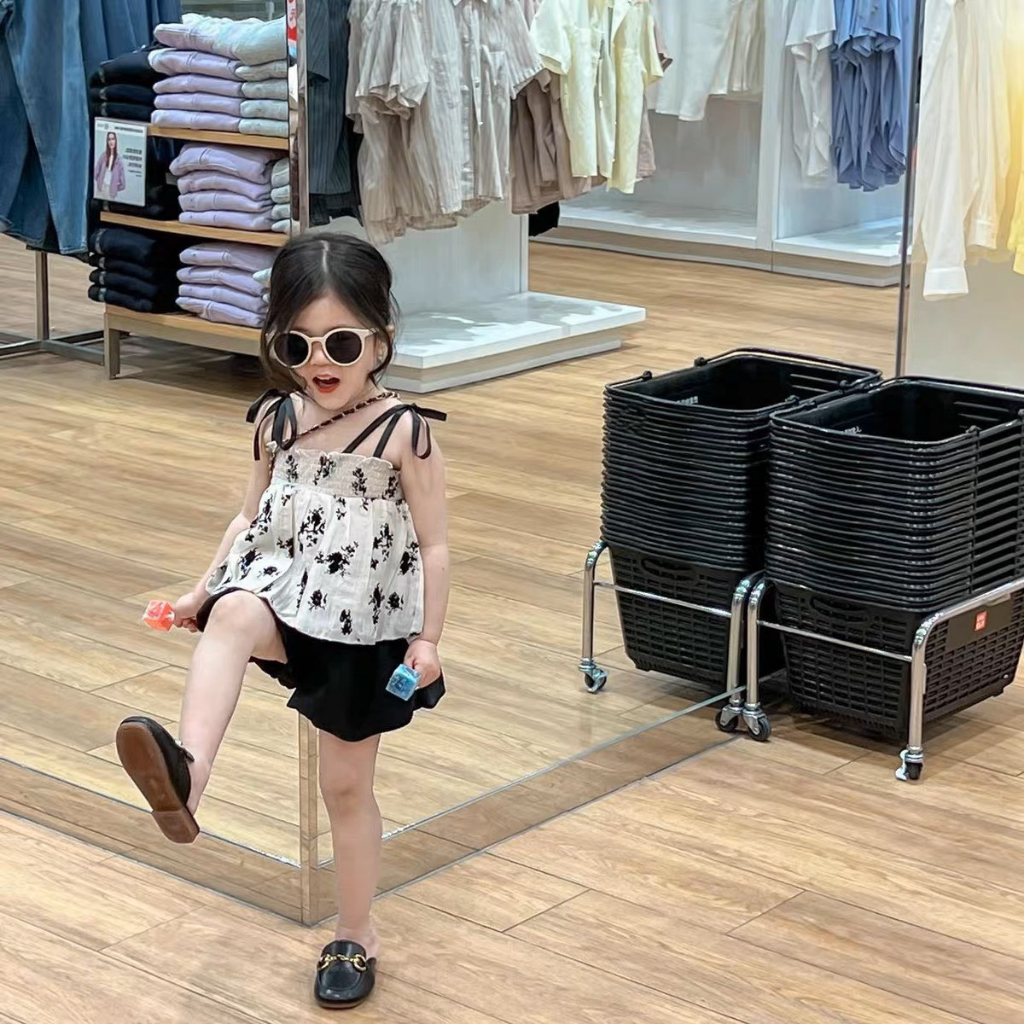 Bộ quần áo cho bé gái vải thô đũi QATE205 TB359 - Đồ bộ bé gái hoa nhí chun ngực xinh xắn