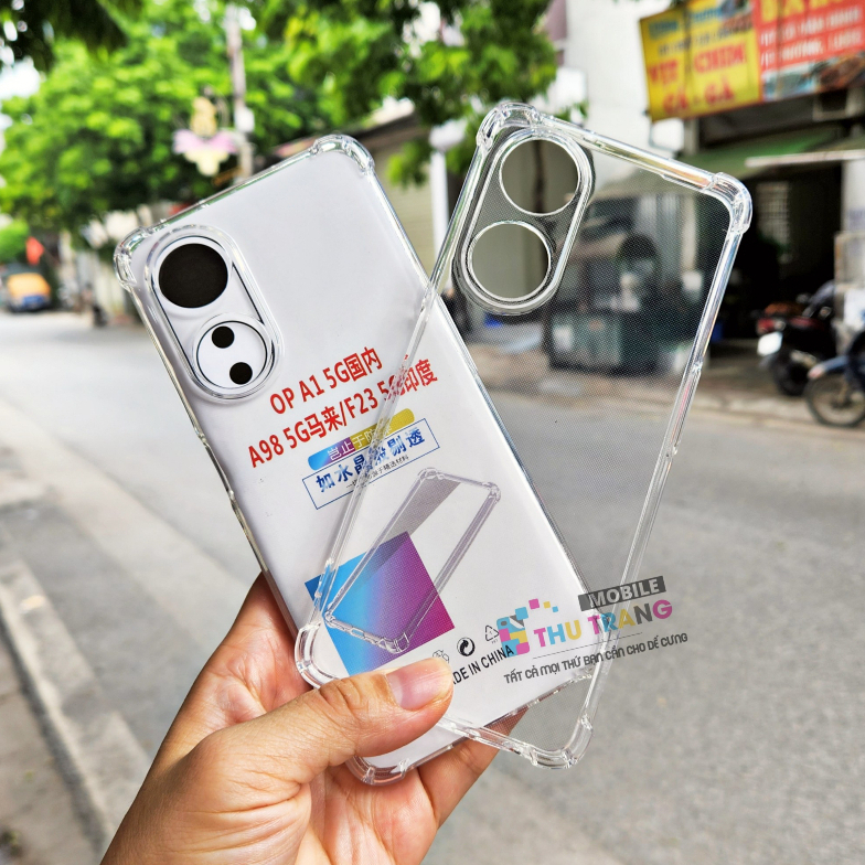 Ốp lưng chống sốc Oppo A98 5G/ A1 5G trong suốt cao cấp bảo vệ camera chống va đập 4 góc