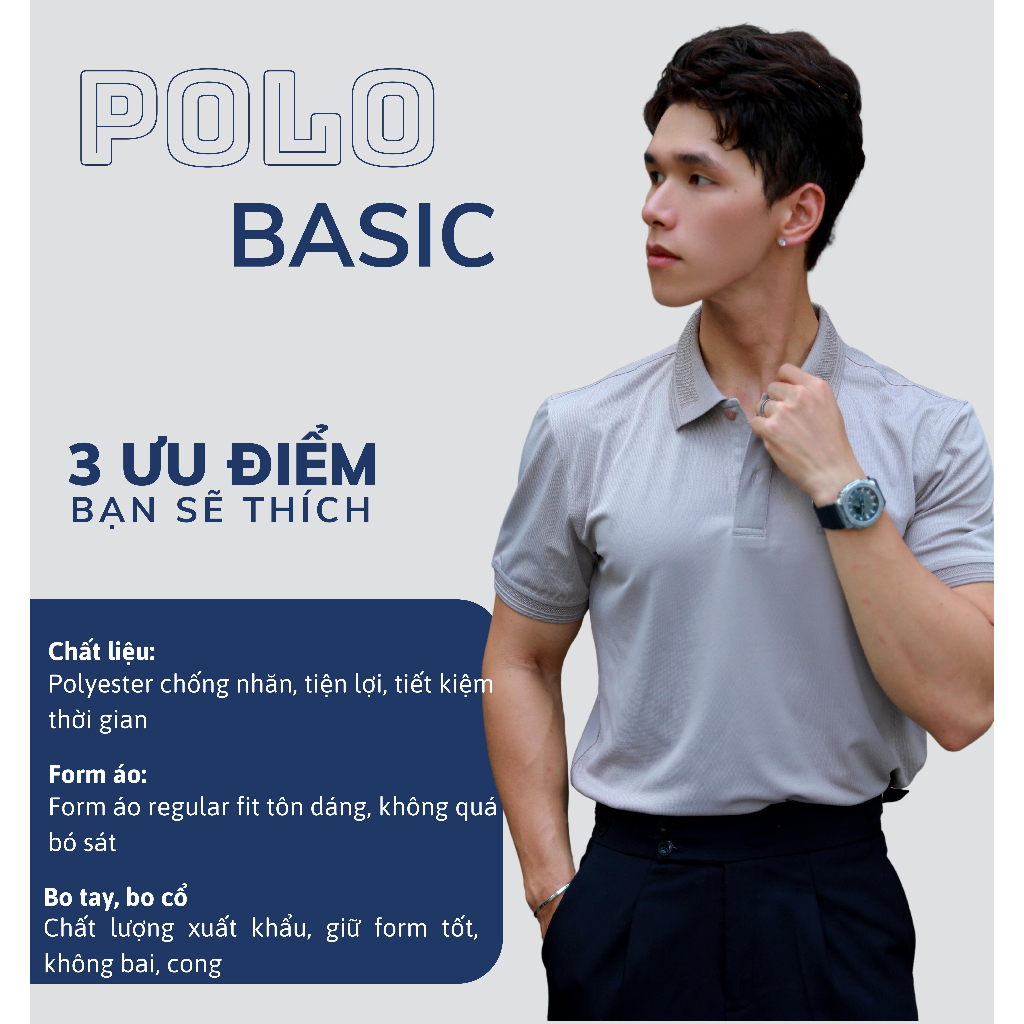 Áo Polo Nam DATAMAN basic tay ngắn vải cá sấu trơn chất thoáng khí thoải mái - PLV2301