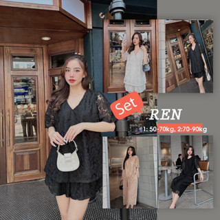 Set suông ren mặc dạo phố Bigsize cổ tim tay ngắn ĐÙI size M(50-70kg) L(70-90kg) SR1