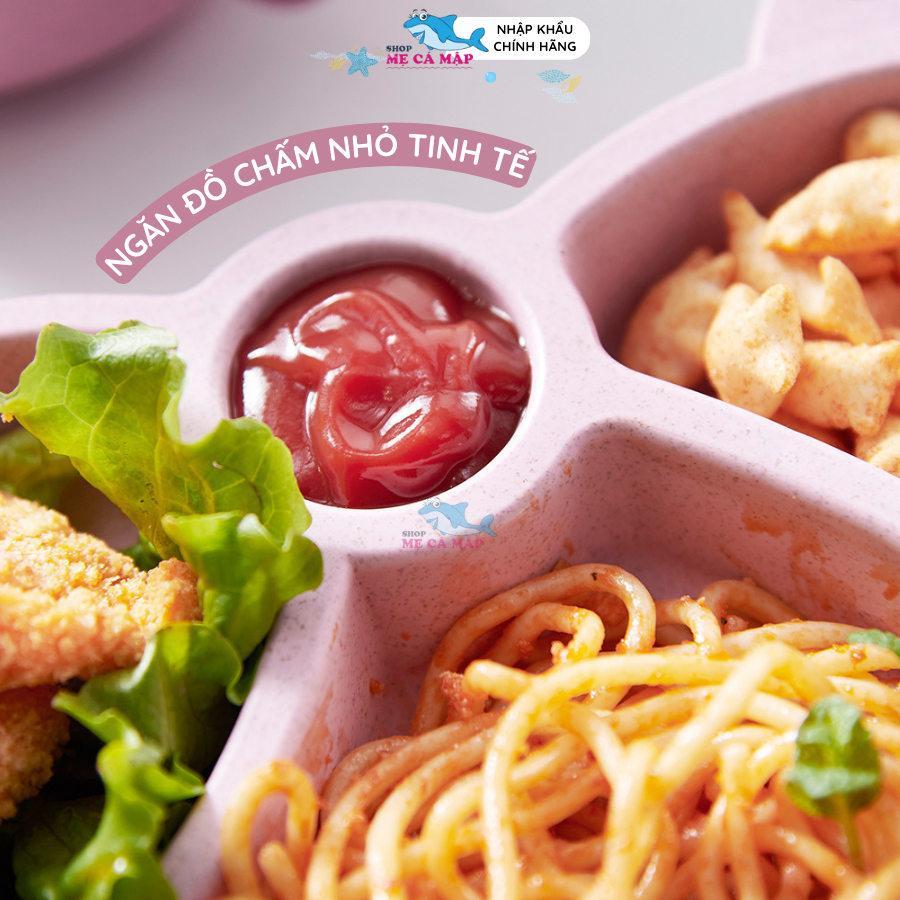 Khay Ăn Dặm Chia Ngăn Chất Liệu Lúa Mạch An Toàn Cho Bé, Bát Ăn Dặm Cho Bé Hình Mèo Đáng Yêu