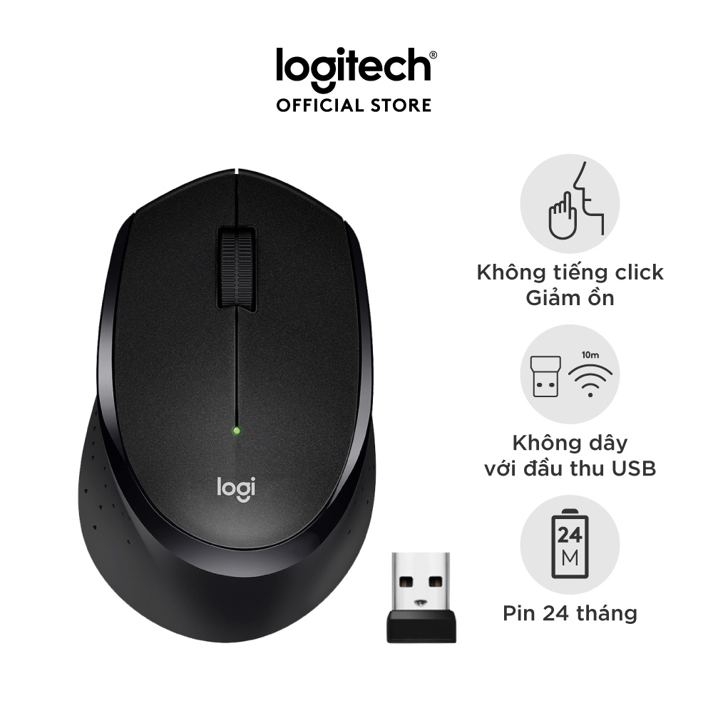 Chuột không dây Logitech M331 - Đen/Xanh dương/Đỏ