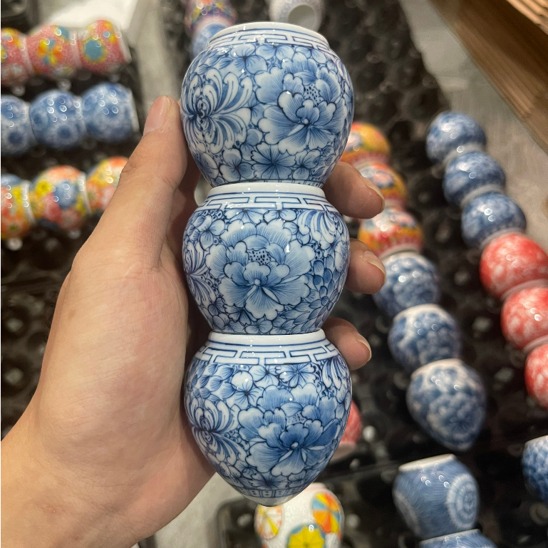 Cóng sứ chòe than, chòe lửa hàng Bát Tràng mẫu vẽ tay gắn sẵn tai