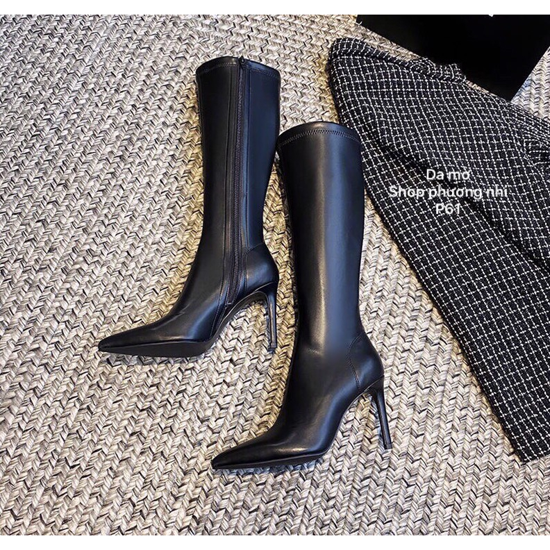 Bốt Đùi Dưới Gối Da Bóng Và Da Lì Gót Nhọn 8cm Khóa Sườn Lót Nỉ  2 Màu Đen Trắng Kem Mã P61 Shop Phương Nhi