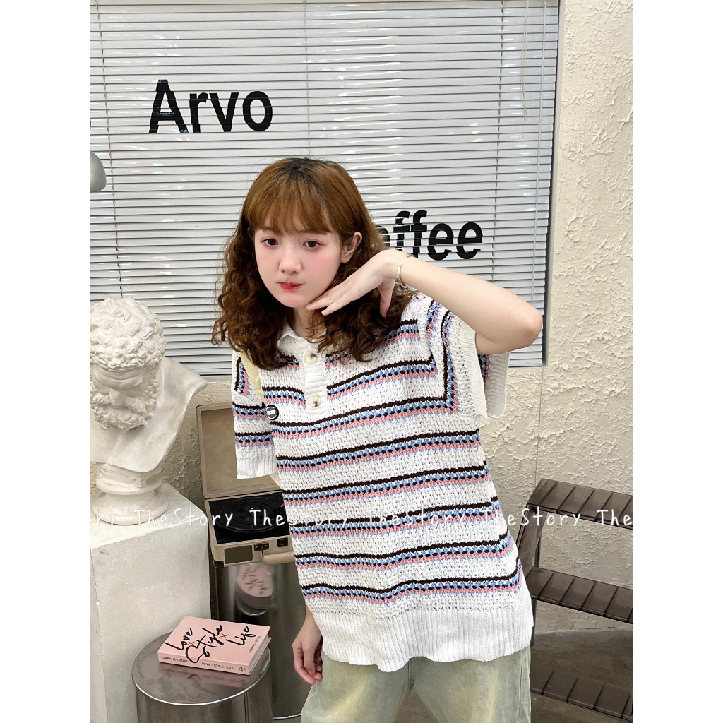 Áo polo sọc ngang trắng  A3189