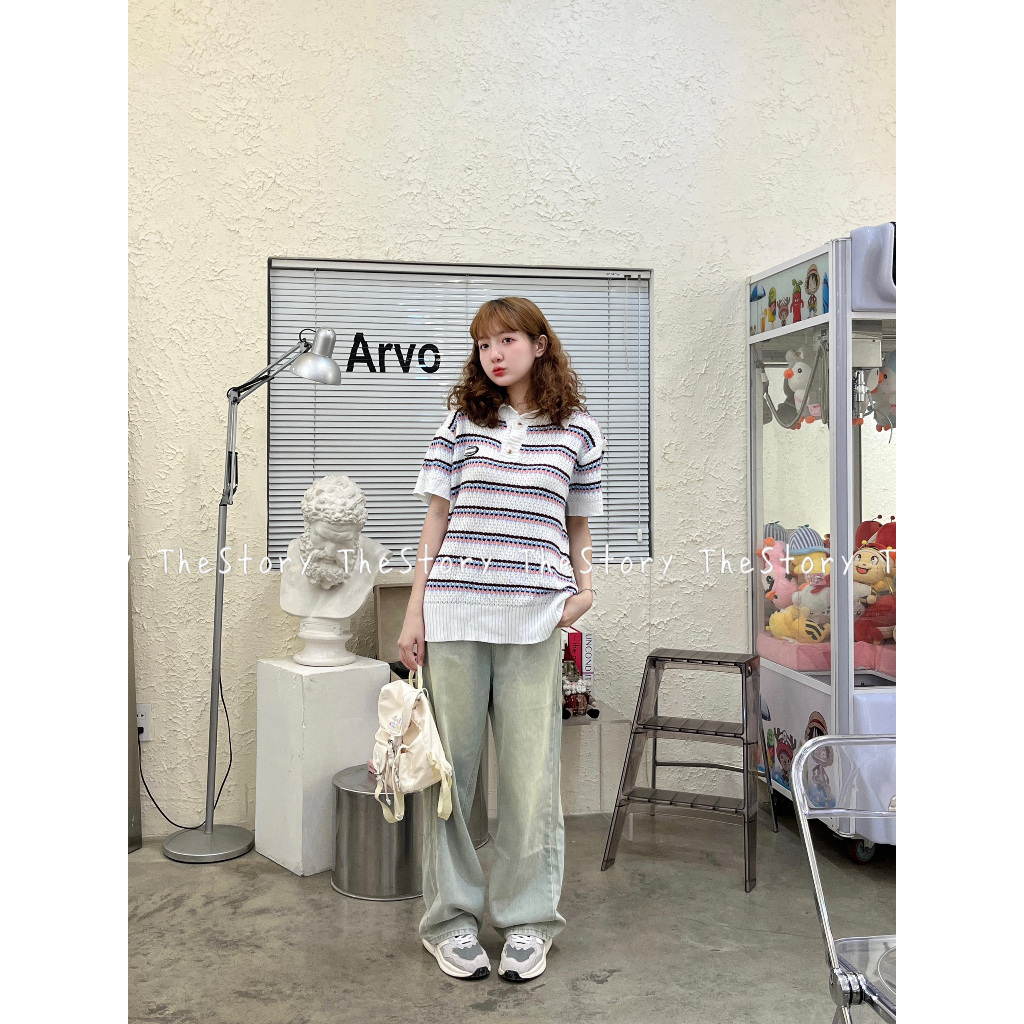 Áo polo sọc ngang trắng  A3189