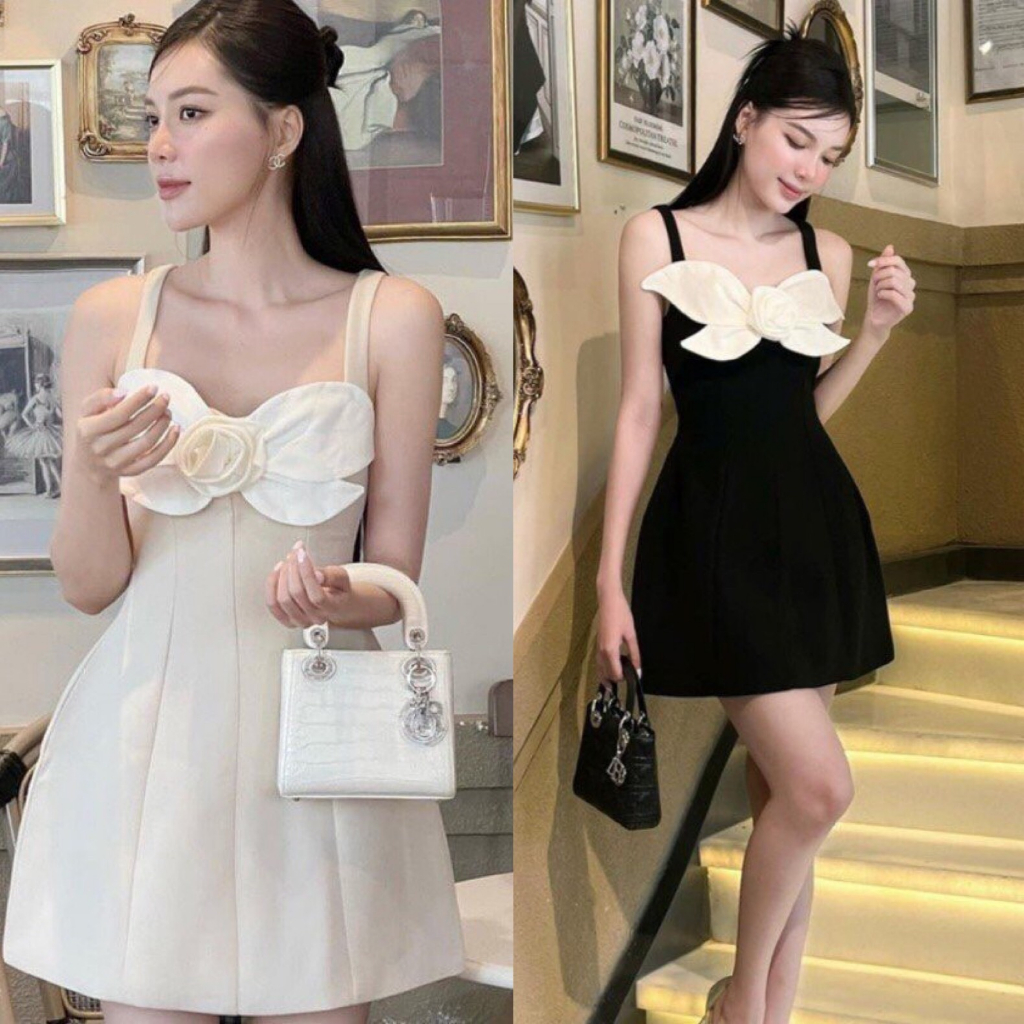 Đầm Váy Nữ Midi 2 Dây Đính Hoa Trước Chất TabTa Sước Siêu Xinh