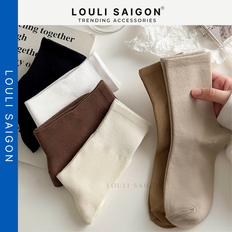 Tất nữ cổ cao trơn vải Cotton mịn co giãn 4 chiều, vớ nữ cao cổ màu vintage kiểu dáng thời trang Hàn Quốc TNCC