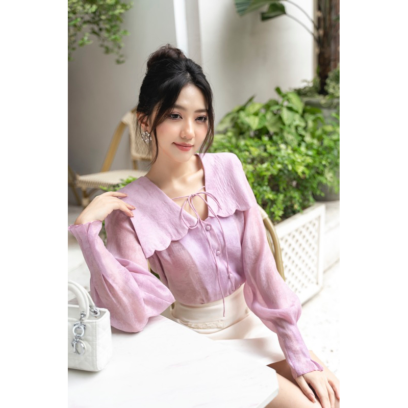 Áo sơ mi tơ lụa hoa 3D tiểu thư bánh bèo thời trang nữ thiết kế by Mallorin - Ellie Shirt