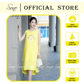 SONO - Đầm chất liêu linen họa tiết thêu có dây sau