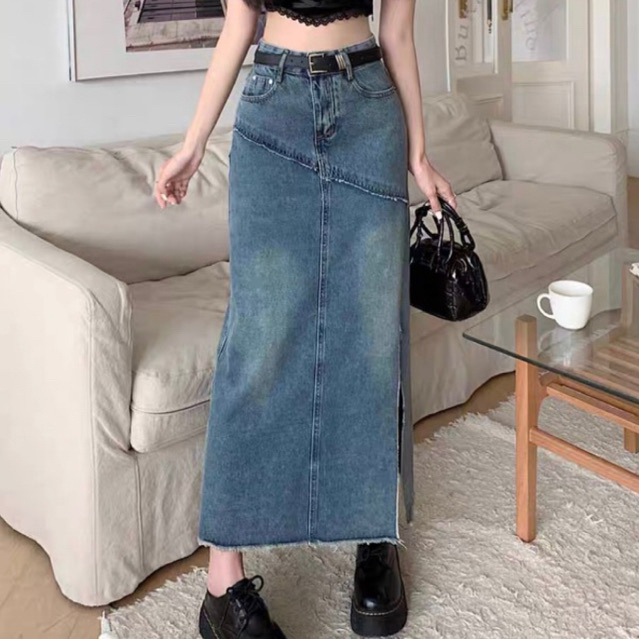 Chân váy jean xẻ dài qua gối lưng cao phong cách Hàn Quốc V4 Shop Hạt Dẻ | BigBuy360 - bigbuy360.vn