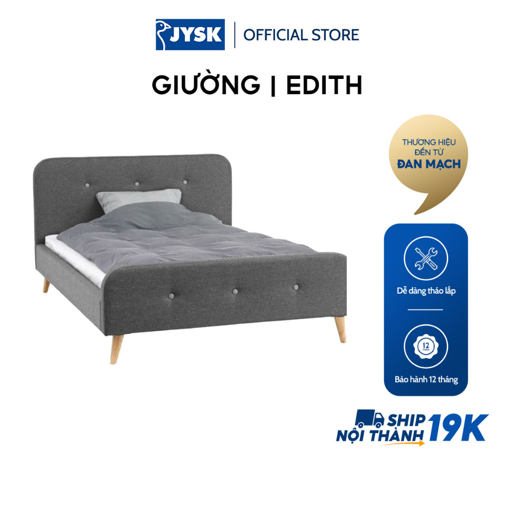 Giường | JYSK Edith | gỗ công nghiệp/vải polyester | xám nhạt | nhiều kích thước