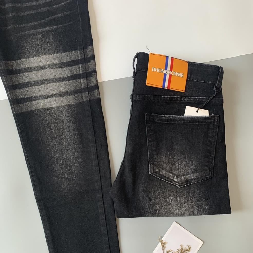 Quần JEANS THOME 4 Vạch Trắng Nam Quần bò nam Thom 4 sọc Trơn Phối Dập Kẻ Trắng Đùi hot trend 2023