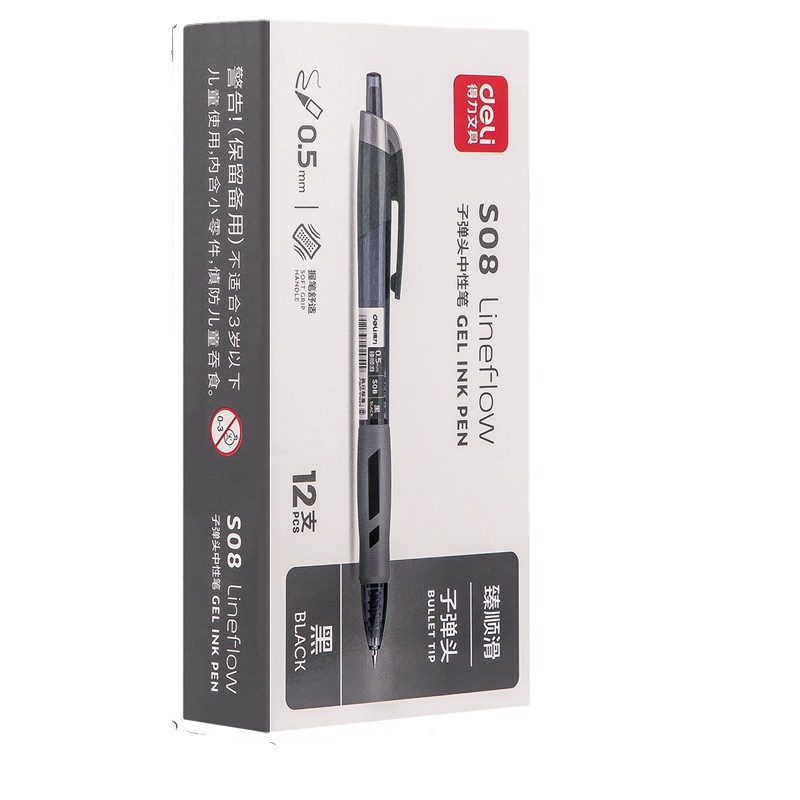 Bút Gel Nước Deli S08 Viết Trơn Có Cao Su Cầm Không Mỏi Tay 3 Màu Xanh Dương Xanh Lá Đỏ Đen Viết Học Sinh Sinh Viên