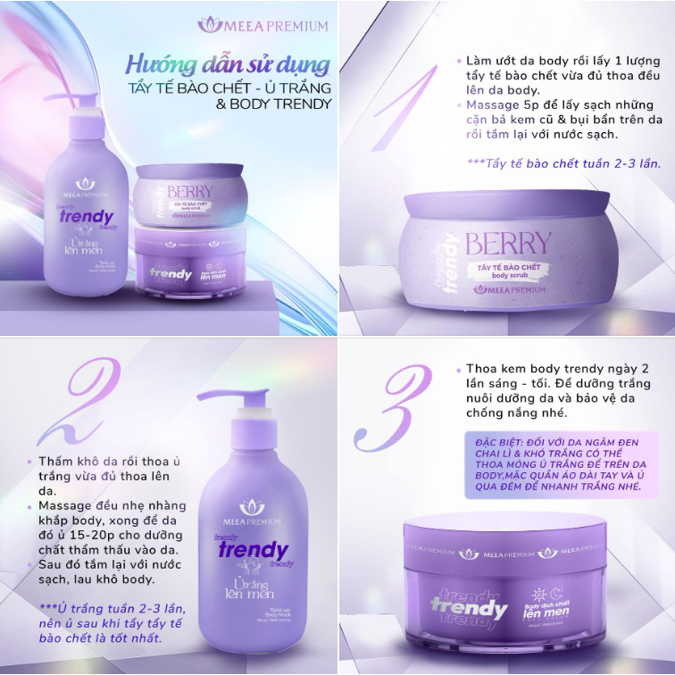 Ủ trắng body, kem ủ trắng body Lên Men Trendy ,Tẩy Tế Bào Chết Body Scrub, Meea Premium giảm thô ráp cho da sần sùi da