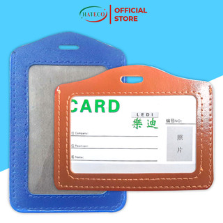 Mặt thẻ da xanh 2 mặt ngang - bao đeo thẻ da - 1 mặt ngang, dọc, bao da đựng thẻ, đeo thẻ tên da