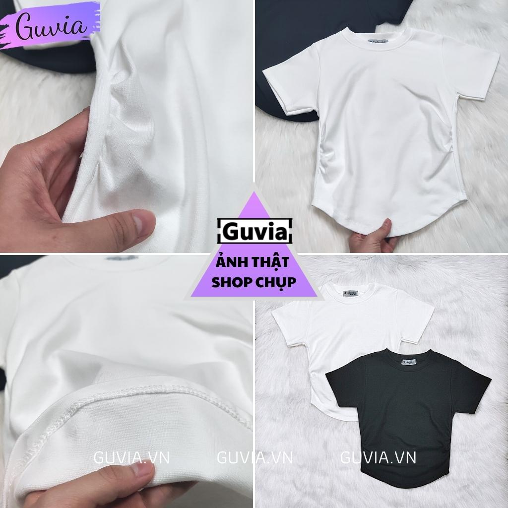 Áo Thun Nữ TAY NGẮN CỔ TRÒN VẠT BẦU NHÚN EO, Áo Thun Chất Thun Gân Co Dãn Ôm Body GUVIA