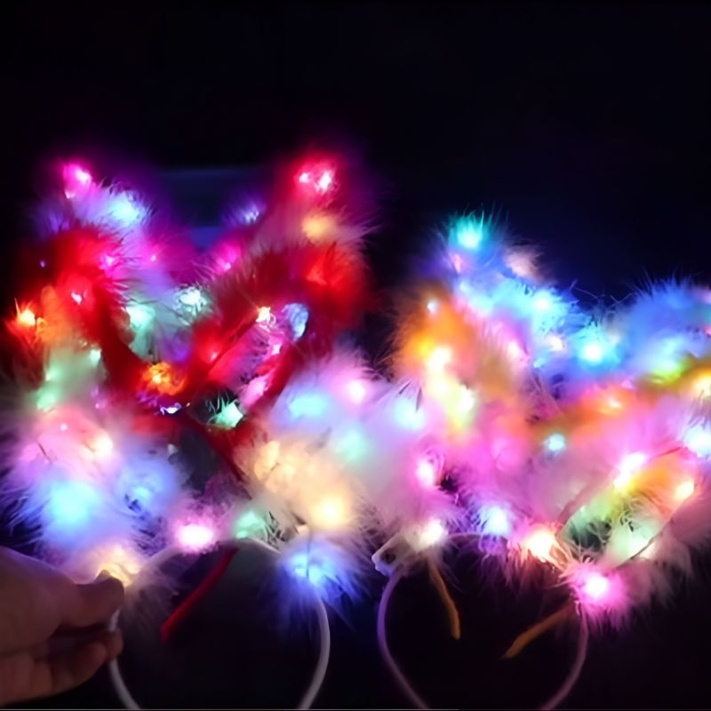 Bờm tóc tai thỏ đèn LED - Phụ kiện đáng yêu và sáng tạo cho Trung thu. Làm mới diện mạo và thu hút mọi ánh nhìn