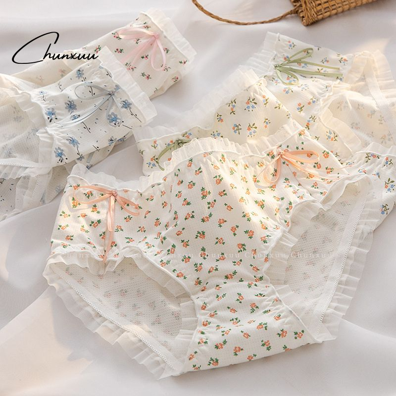 Quần Lót Nữ ChunXuu Cotton Thông Hơi Họa Tiết Đính Nơ Viền Ren Thoáng Khí - QC157