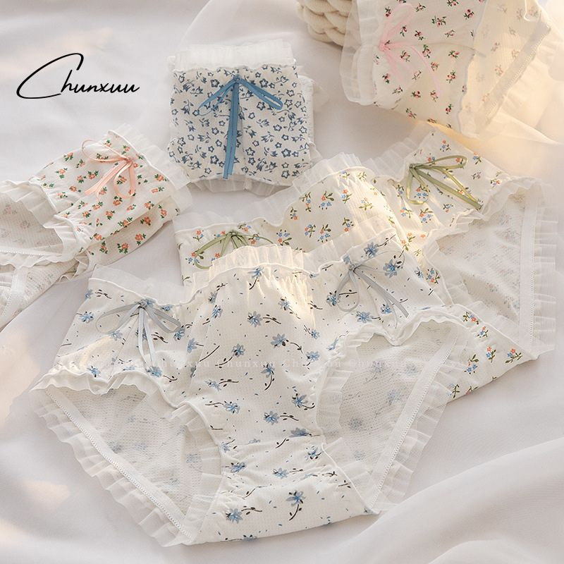 Quần Lót Nữ ChunXuu Cotton Thông Hơi Họa Tiết Đính Nơ Viền Ren Thoáng Khí - QC157