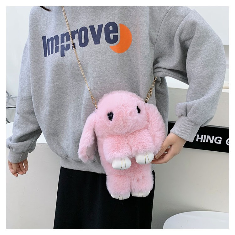 Túi Đeo Chéo Vai Hình Thỏ Bông, Cừu Bông, Lông Mềm Mịn, Dễ Thương Phong Cách Hàn Quốc Dành Cho Bé Gái, Bạn Nữ