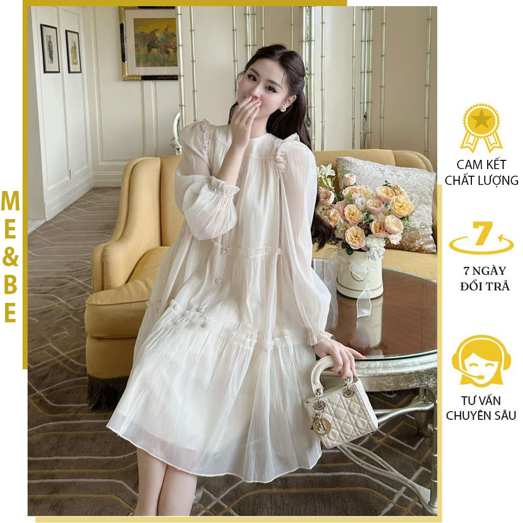 ĐẦM VÁY BẦU DỰ TIỆC CƯỚI DÀI TAY DÁNG SUÔNG TẦNG THỜI TRANG THIẾT KẾ - ĐẦM BẦU BABYDOLL FREESIZE