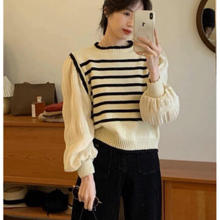 Áo len kẻ phối tay voan